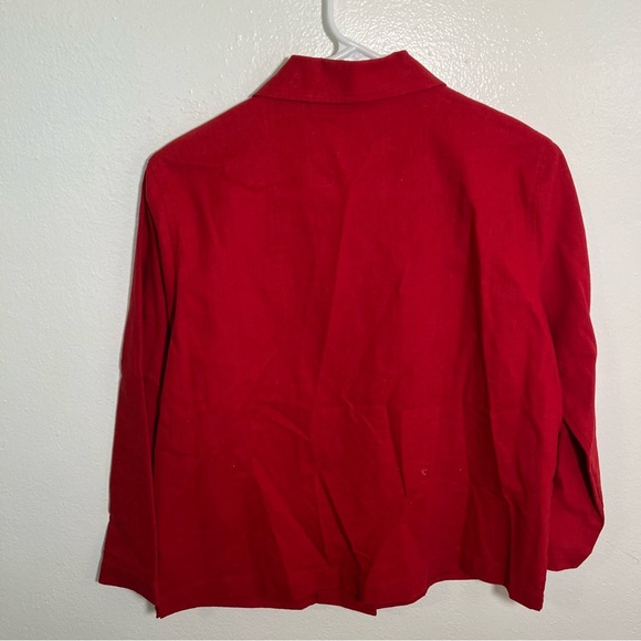Vintage Oleg Cassini Button Down Shirt Red Linen Cotton S - Picture 6 of 9